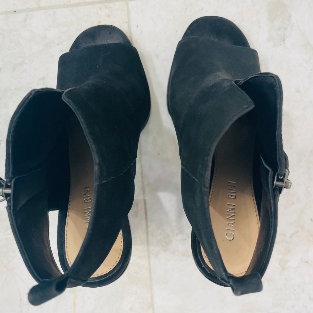 GIANNI BINI {6} Booties Black Suede Block Heel Side Zip "Tylar" - Picture 8 of 13